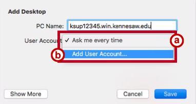 11. In the User Account field, you have two options: a.