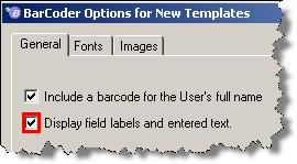 to configure BarCoder to print the field labels (DocuPhase