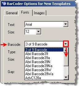 Type Note: The sample pane displays the selected barcode.