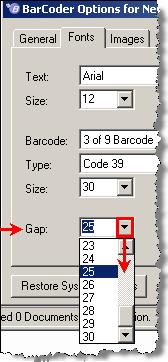 choose various barcode spacing gaps from the