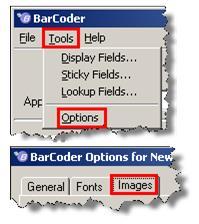 Element Tools>Options> Images BarCoder Main