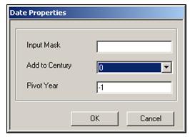 . Element Date Properties Dialog Description Input Mask This mask tells Xtractor what order the date is in and allows Xtractor to reorder the date so it can be