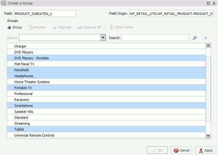 1. WebFOCUS Business User Edition 5. Select the data values that you want to group.