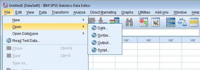 Windows in SPSS To open new windows (data, syntax,