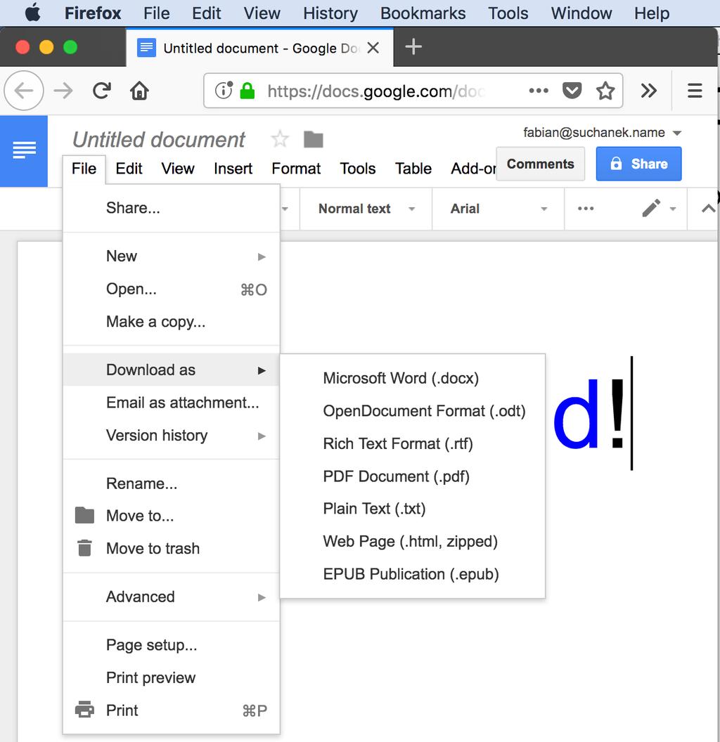 Google Docs Exporting For archiving purposes, Google Doc documents