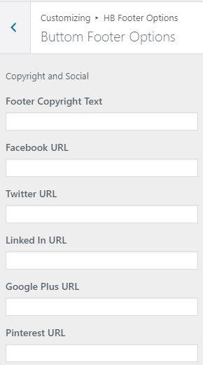 as Footer Copyright Text, social Urls and