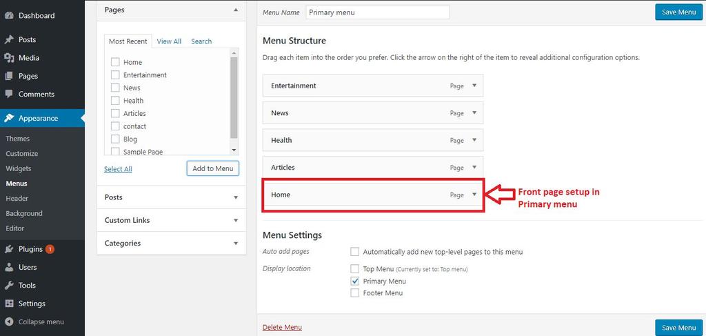 Step 3:- After click add to menu and move