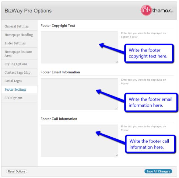 9. Footer settings You can write the copyright, Email