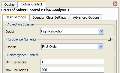 Solver Control Open the Solver Control section from the Outline tree 1. Increase the Max. Iterations to 200 2.