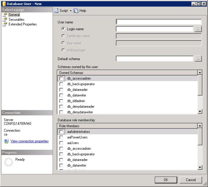 228 Chapter 8 Managing Security 3 Right-click Users and then click New Database User. The Database User Properties dialog box appears. 4 In the User name box, type the new user name.
