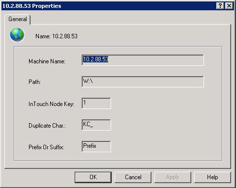 96 Chapter 3 Importing and Exporting Configuration Information 4 Right-click on an InTouch node, and then click Properties. The InTouch Node Properties dialog box appears.
