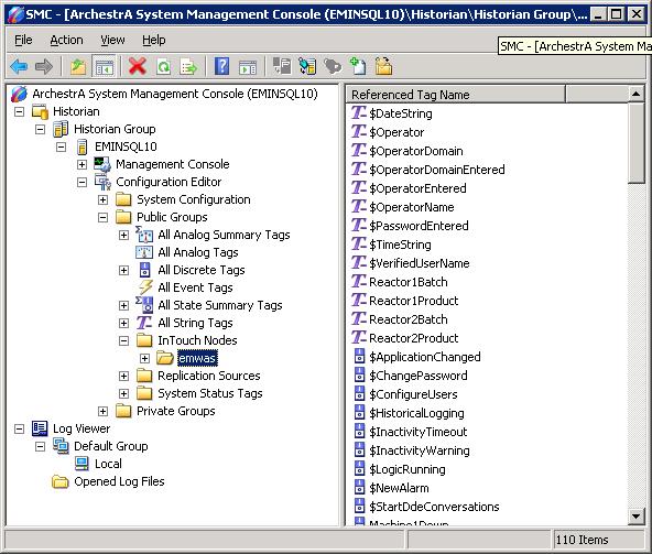 Importing an InTouch Data Dictionary 97 Viewing Tags Associated with an InTouch Node In the Public Groups folder of the System Management Console tree, you can view a list of tags that have been
