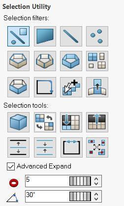 Selection Utility Panel (continued) Selection Tools (continued) Advanced Expansion The advanced expansion check brings up two number boxes that control what happens when the Advanced Expand button is