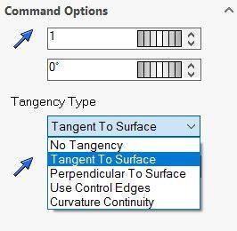 The top edit box shows the strength of the tangency.