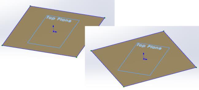Extruded up from the plane (left image); and extruded mid-plane (right image)