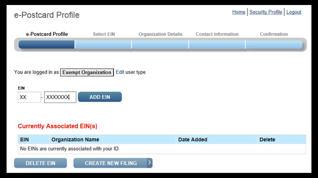 STEP 8 Enter an EIN for the organization you re filing for, then click ADD