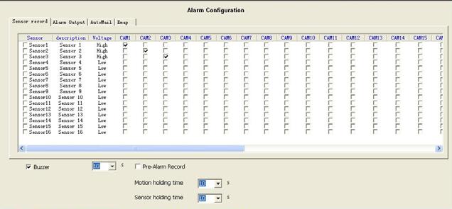 3.5.2 Alarm Record Figure3-13 Alarm Trigger Method Configuration Every sensor can trigger multiple channels to record.