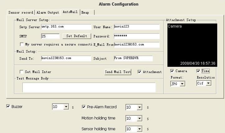 sensor alarm setup and short of HDD space alarm setup. 1. Video Loss Users can select alarm output for this option. For example, users select alarm_out1 and alarm_out3 for video loss.