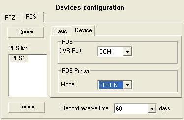 Figure3-24 Device configuration-pos device User can set the DVR port number of POS The default printer
