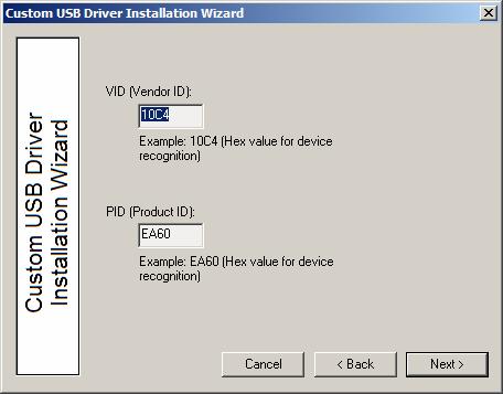 4. VID and PID Customization The next step in the customization utility is to specify the Vendor ID (VID) and Product ID (PID) for the device.