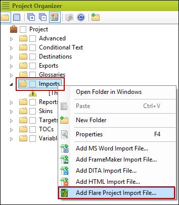 IMPORT FILES FROM THE TEMP TO THE LEGACY PROJECT Complete the following steps in the Legacy project. 1. To bring the desired files into our project, we first need to create a project import file.