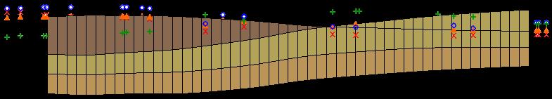 Figure 8 Typical cross section through a site with outcropping In this case, the elevations for the scatter points have been adjusted so that the bottom of the first layer extends above the top of