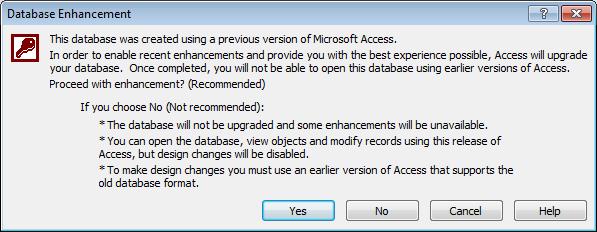 If you wish to make use of the new 2010 features in an Access 2000, 2002(XP) or 2003 database, you need to upgrade it to the Access 2010 file format.