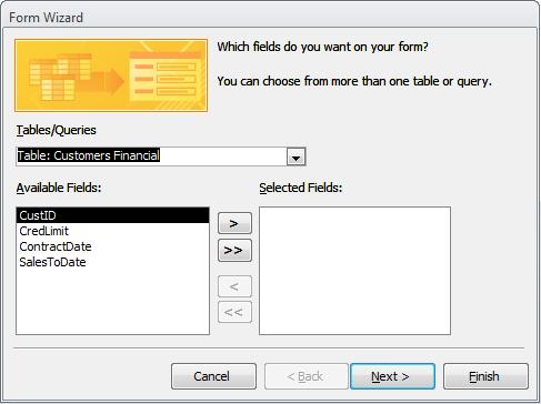 Next, you select the desired type of form layout and you can then select a style from a variety of predefined styles provided by Access. Finally, you must name the form.