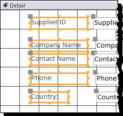 Lesson 11 Editing Forms and Reports in Design View Top Bottom rightmost control in the selection. The top edges of the controls are aligned with the top edge of the top control in the selection.
