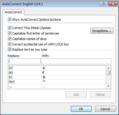 ADDING AUTOCORRECT ENTRIES To use AutoCorrect to its full potential, it is a good idea to add the typing mistakes you make most often and the correct replacements to the AutoCorrect dictionary.