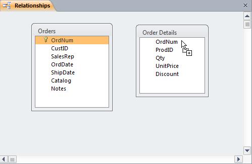 Lesson 15 Creating Table Relationships 11. Drag the common field in the first table to the common field in the second table. 12. In the Edit Relationships dialog box, click the Create button. 13.