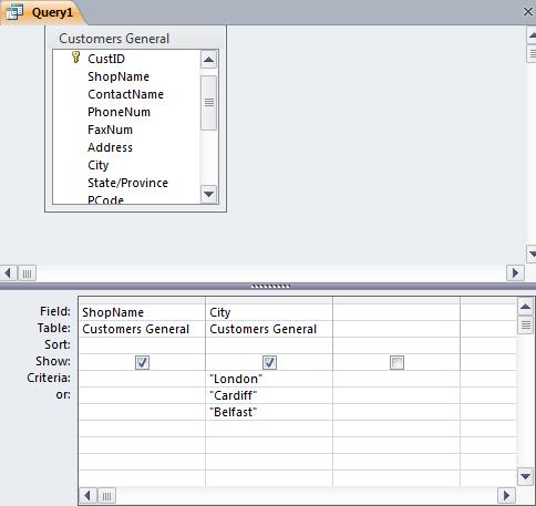 Lesson 16 Using Operators in Queries Procedure 1. Open the required query in Design view. 2. Click in the Criteria row of the first field. 3. Type the desired criteria. 4.