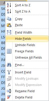 Lesson 5 Viewing and Formatting Datasheets Procedure 1. Right click the heading of the column you wish to hide. 2.