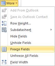 Click in the column you want to hide or, select multiple columns. 2. Select the Home tab. 3. Click the More command. 4. Select Freeze Fields. 5. The frozen column(s) is/are transferred to the left.