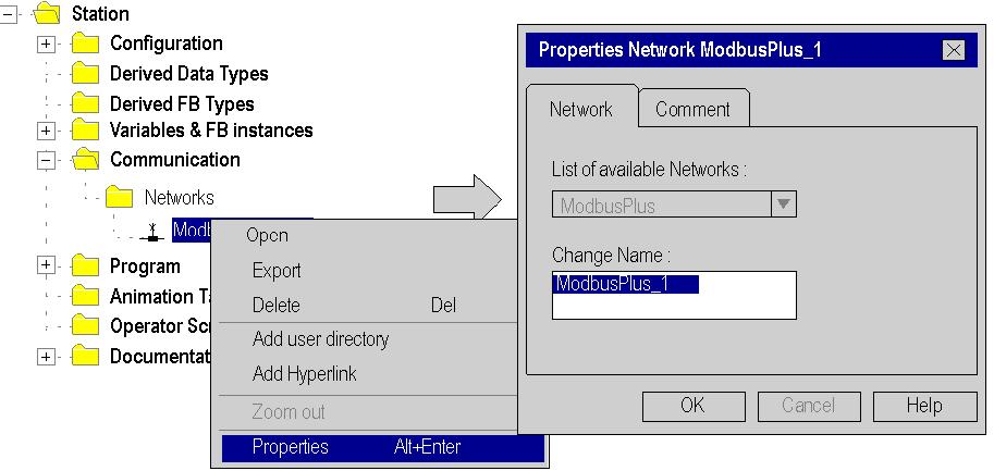 Configuring a Logical Network Properties of a network Properties of a network The contextual menu proposes the user to see again the properties of a