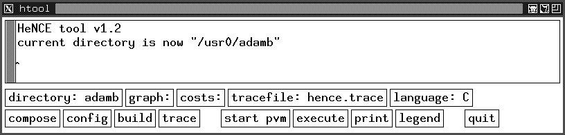 Figure 3: HeNCE main menu. sent the status of a user's virtual machine with respect to which machines are able to execute which HeNCE nodes.
