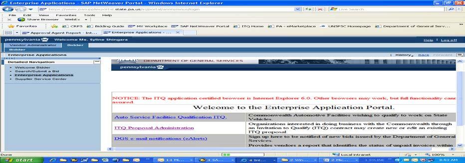 Click on the Enterprise Applications Subcategory on the left side of the Web Page from