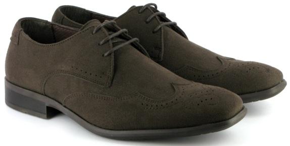 Alternative text Most images on this organization's website do not have a text equivalent. What we see What is heard Dark brown faux suede lace-up shoe with brogue detail.