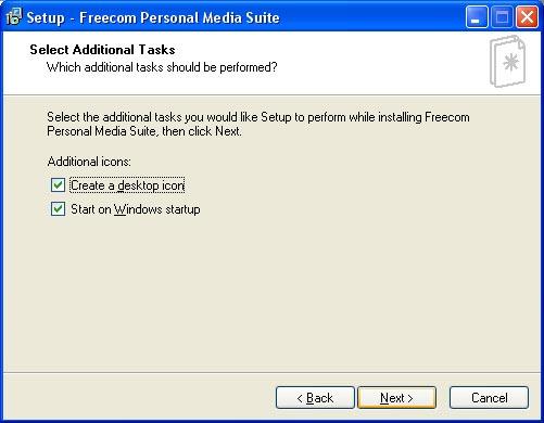 Installation of the Freecom Personal Media Suite software 1 5.