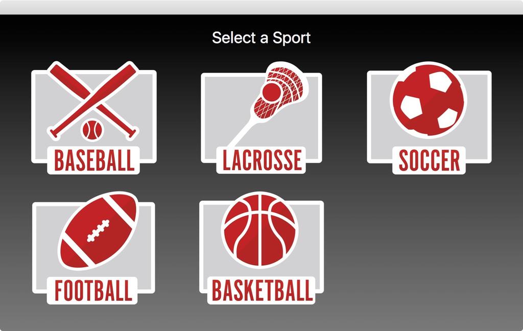 Selecting a sport After you enter your registration information or select Try It you will be able to choose the primary sport you want to use.