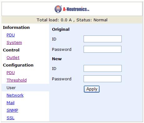 Configuration: User Change ID and password.