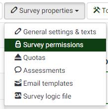 On this page, you will see who has permissions to view the survey (you will most likely only see your user name here) and a dropdown list besides User: with an Add user button.