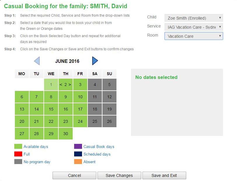 calendar (1) Available days are highlighted in Green, Booked days display in Purple.