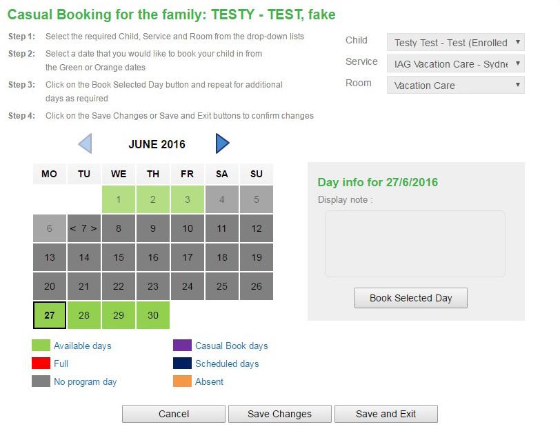 STEP 3 > BOOKING YOUR VACATION DAYS Select the date from the available days Click Book Selected Day Days booked will display in Purple Repeat this step to book the