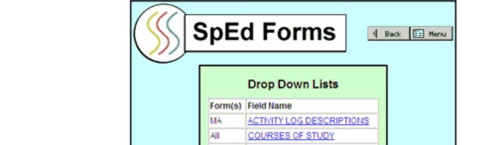 How do I manage my personal drop down lists? Most of the drop down lists in SpEd Forms are managed by the super administrator.