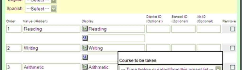 HINT: In the inset (at the bottom right), notice the additional choices are added to this user's drop down list, after a set of dashes, for "Course to be taken".