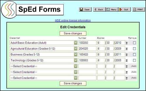How do I manage my personal credentials? You can keep track of your education license information, it's numerical code and expiration date in SpEd Forms. To navigate to your personal credentials: 2.