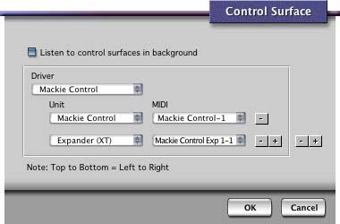 2.1.2 Control Surface Setup Select DP Setup > Control