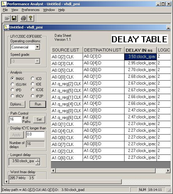 4. Click the highlighted cell (350) in the spreadsheet window to open the Expanded Path dialog box. This dialog lets you analyze individual timing components used to calculate the timing path.