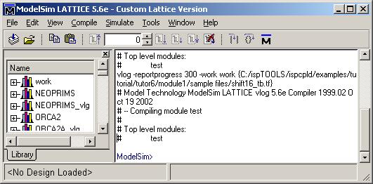 Next you will compile the test fixture. The Module/IP Manager also automatically created a Verilog test fixture template.